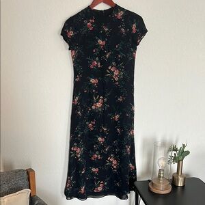 Lauren Ralph Lauren Black and Pink Mock Neck Sheath Midi Dress